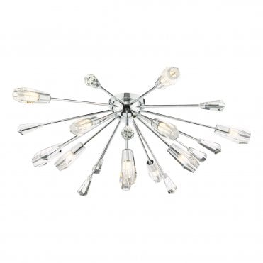 starburst flush ceiling light in polished chrome with glass 