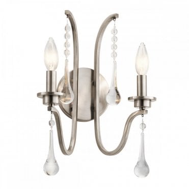 modern 2 light wall light with crystal decoration