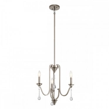 3 light chandelier in pewter with crystal