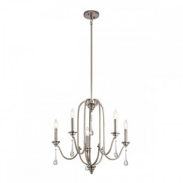 5 light chandelier in pewter with crystal
