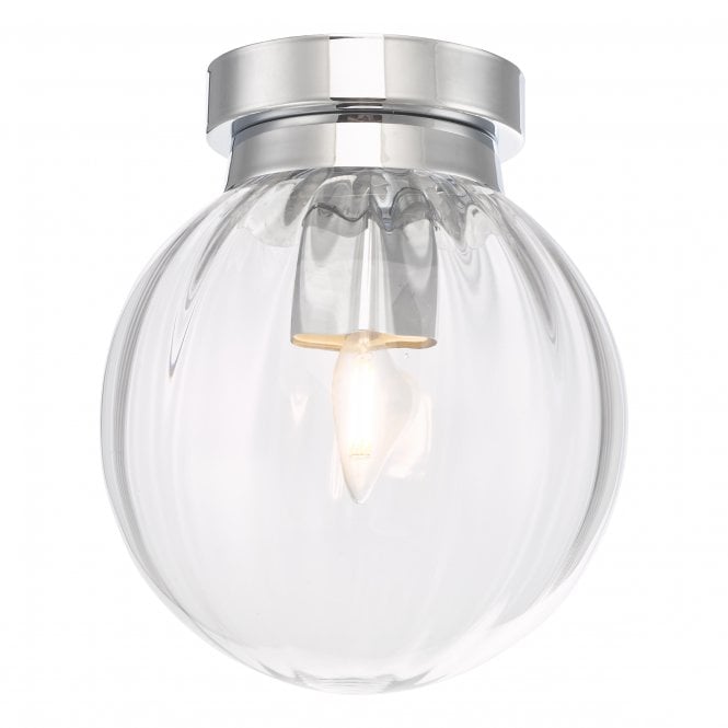 KAVI Flush Ceiling Light Polished Chrome Glass Bathroom IP44