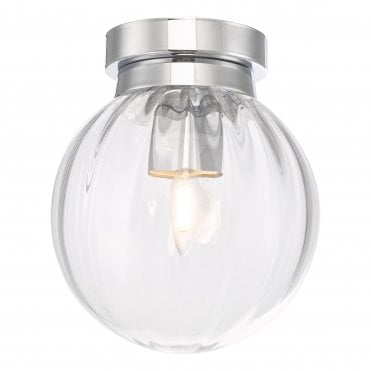 Flush Ceiling Light Polished Chrome Glass Bathroom IP44
