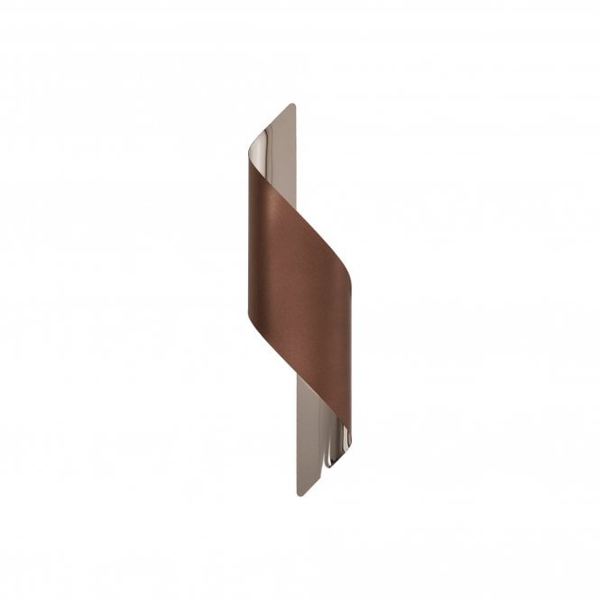 KAYLA LED Wall Light Satin Brown Polished Chrome Large Curved Ribbon