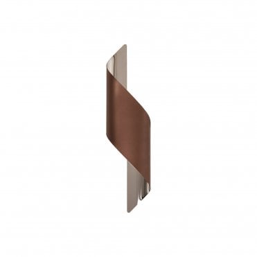 KAYLA LED Wall Light Satin Brown Polished Chrome Large Curved Ribbon