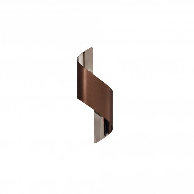 KAYLA LED Wall Light Satin Brown Polished Chrome Small Curved Ribbon