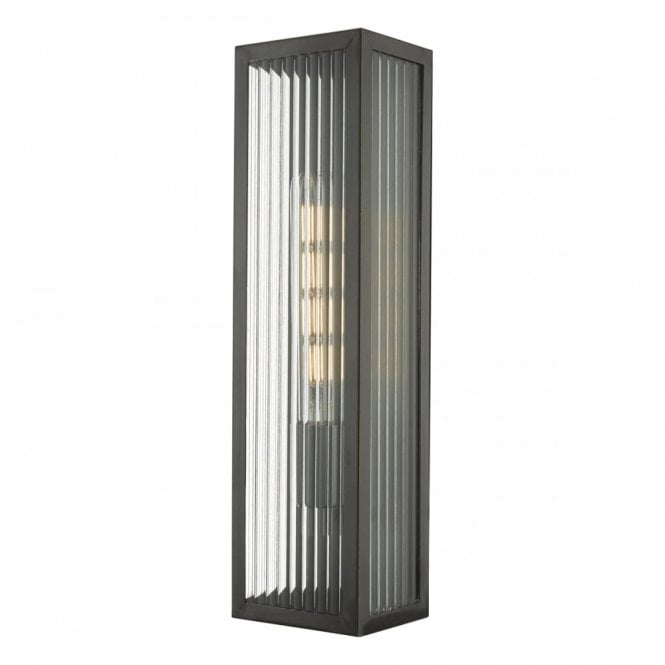 KEEGAN Exterior Wall Light in Rubbed Brass and Ribbed Glass in Clear, Brass IP44