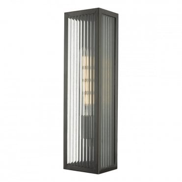 KEEGAN Exterior Wall Light in Rubbed Brass and Ribbed Glass in Clear, Brass IP44