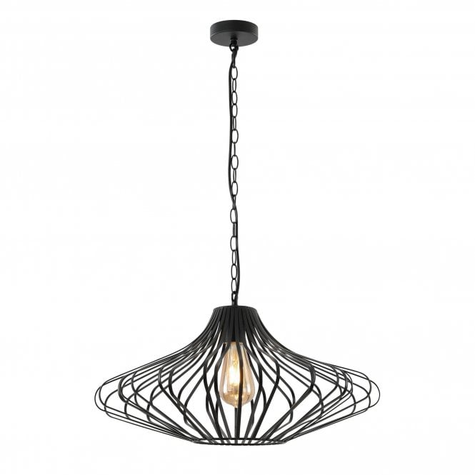 KELSEY Cage Ceiling Pendant in Matte Black and Satin Nickel