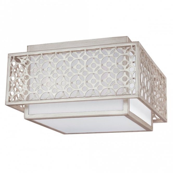 KENNEY 2 Light Flush Ceiling Light White and Sunrise Silver