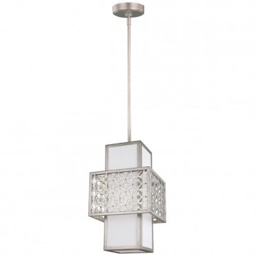 KENNEY Modern Ceiling Pendant White Sunrise Silver Fretwork