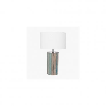 KERALA Distressed Wood Table Lamp with Cotton Shade