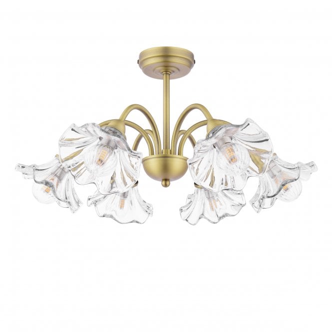 Kerswell 6 Light Semi-Flush Matt Antique Brass with Ornate Glass Shades