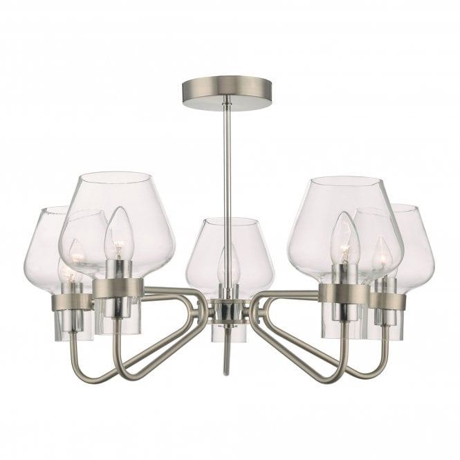 KETA 5 Light Semi Flush Ceiling Fitting Satin Chrome & Polished Chrome