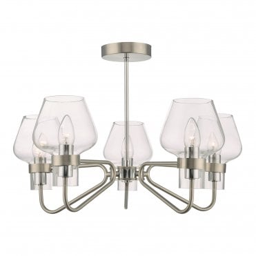 KETA 5 Light Semi Flush Ceiling Fitting Satin Chrome & Polished Chrome