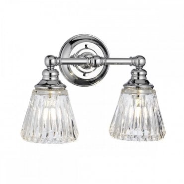 2 light bathroom wall light in chrome with ribbed glass