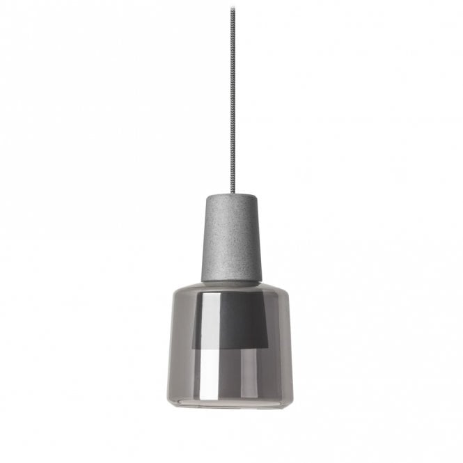 KHOI - Concrete Grey LED Ceiling Pendant Smoky Glass