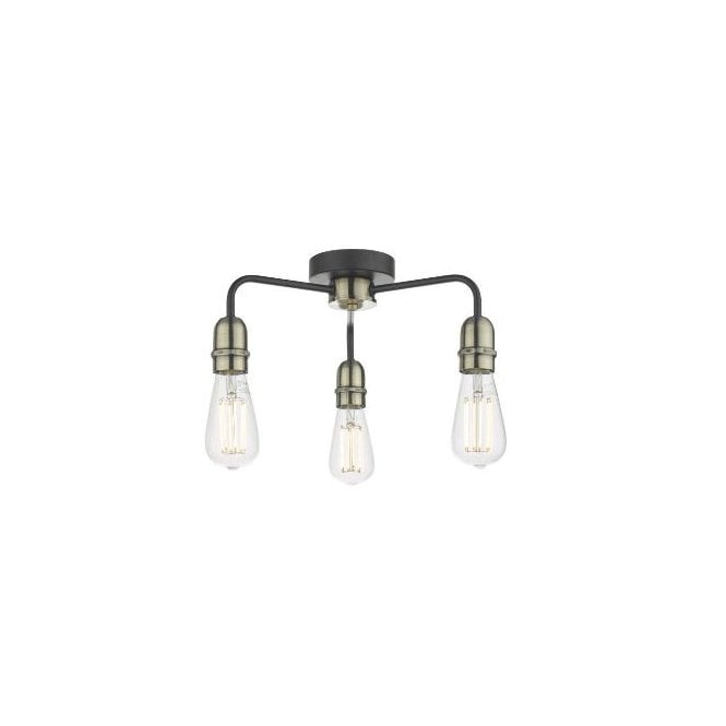 KIEFER 3lt Flush Ceiling Fitting Black & Antique Brass