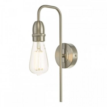 industrial exposed bulb overhanging wall light in satin chrome
