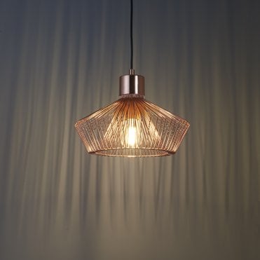 KIMBERLEY Copper Cage Wood Trim Ceiling Pendant