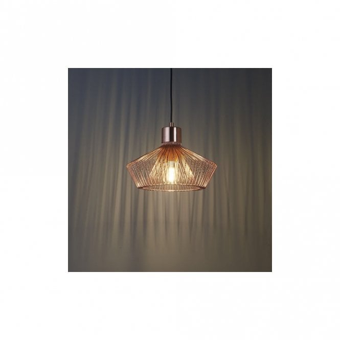 KIMBERLEY Copper Cage Wood Trim Ceiling Pendant