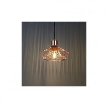 KIMBERLEY Copper Cage Wood Trim Ceiling Pendant