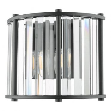Kiran 2 Light Wall Light - Satin Black and Crystal