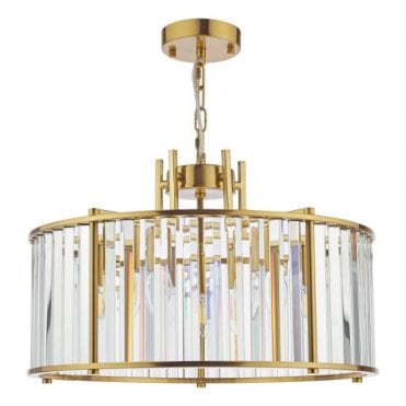 Kiran 5 Light Pendant - Natural Brass and Crystal