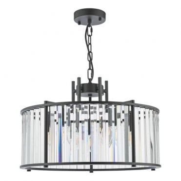 Kiran 5 Light Pendant - Satin Black and Crystal