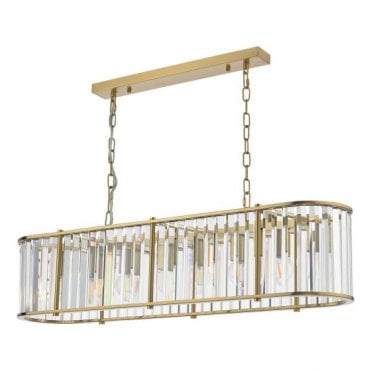 Kiran 7 Light Bar Pendant - Natural Brass and Crystal
