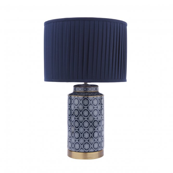 Knipton Table Lamp - Blue Ceramic & Antique Brass with Navy Shade