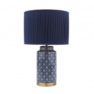 Laura Ashley table lamp in ceramic blue and antique brass with navy shade