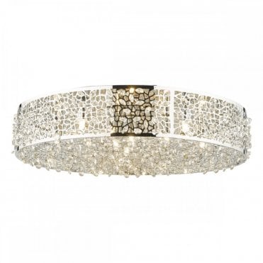 KOTARO Modern Flush Ceiling Light Polished Chrome & Crystal