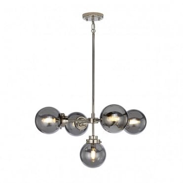 5 Light Pendant In Polished Nickel Finish With Smoked Glass Shades