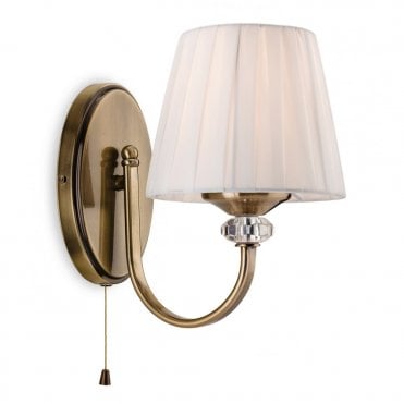 LANGHAM Single Wall (Switched), Antique Brass with Pleated Cream Shade