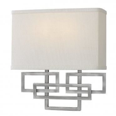 2 Light Art Deco Wall Light Antique Nickel With Rectangular Shade
