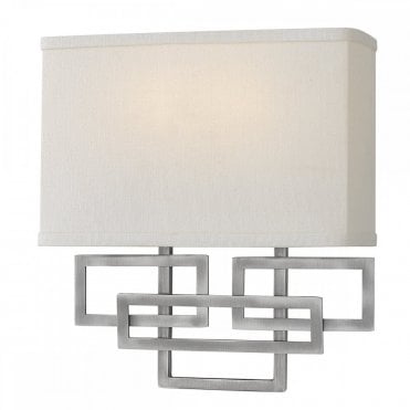 LANZA 2 Light Art Deco Wall Light Antique Nickel with Rectangular Shade