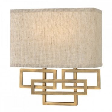 LANZA 2 Light Art Deco Wall Light Brushed Bronze with Rectangular Linen Shade