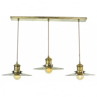 LARGE - Edison Triple Ceiling Pendant Antique Brass C/W Lb3 Bulbs