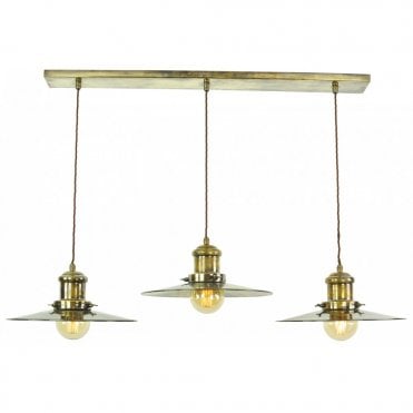 LARGE - Edison Triple Ceiling Pendant Antique Brass C/W Lb3 Bulbs