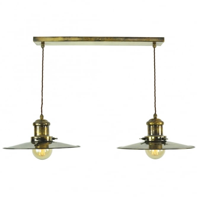 LARGE - Edison Twin Ceiling Pendant Antique Brass C/W Lb3 Bulbs