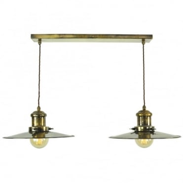 LARGE - Edison Twin Ceiling Pendant Antique Brass C/W Lb3 Bulbs