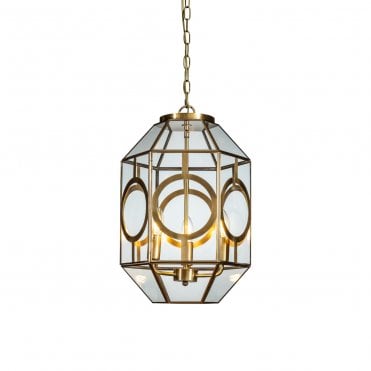 LATIMER Pendant Light 3 Brass Rectangle & Trapezoid