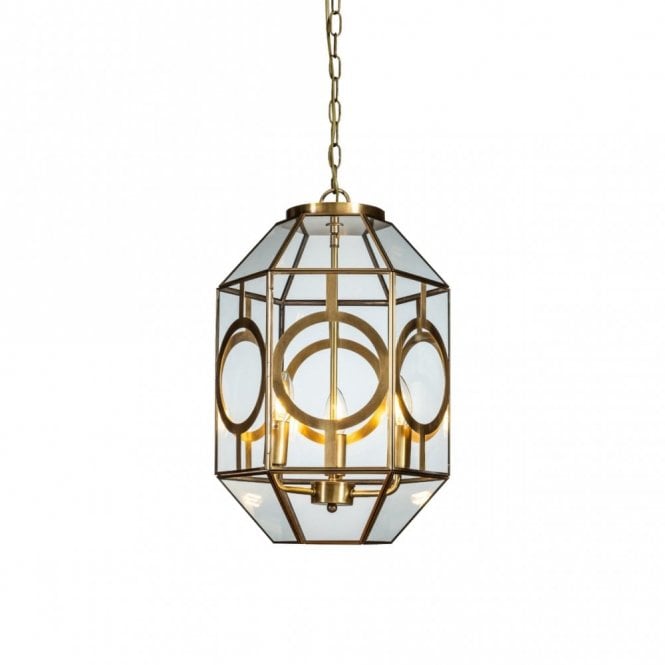 LATIMER Pendant Light 3 Brass Rectangle & Trapezoid