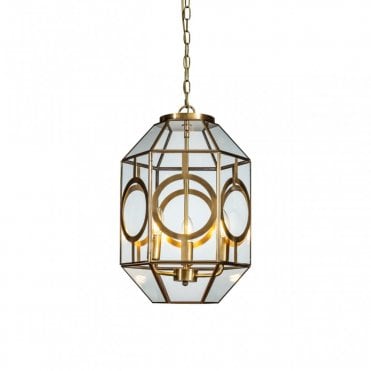 LATIMER Pendant Light 3 Brass Rectangle & Trapezoid