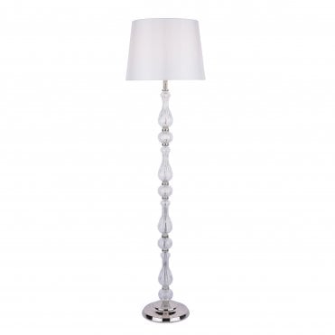 Laura Ashley BRADSHAW Floor Lamp Polished Nickel & Ribbed Glass With Shade