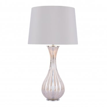 Laura Ashley NEVERN Table Lamp Champagne Glass & Polished Chrome With Shade switched on