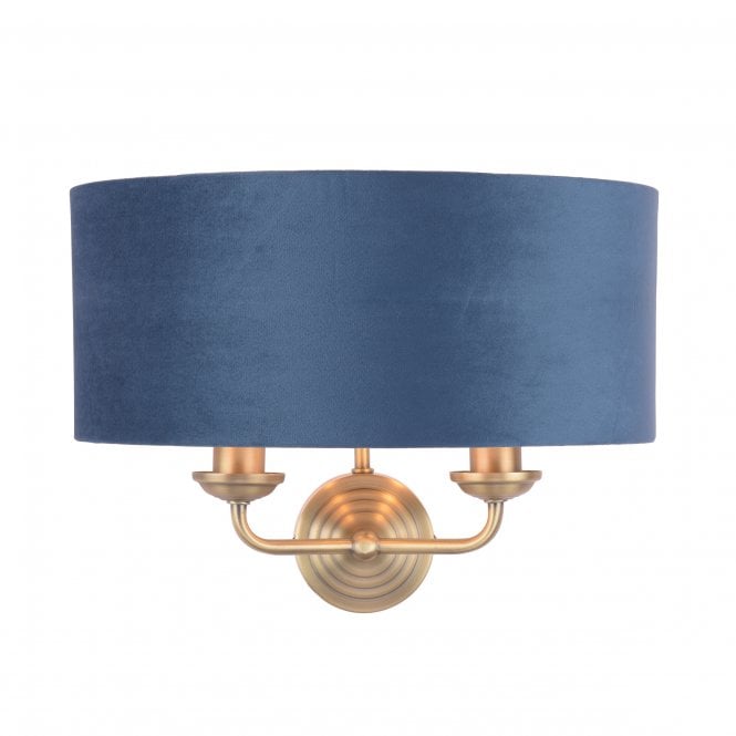  SORRENTO 2 Light Wall Light Antique Brass & Blue Shade