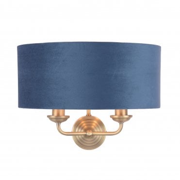 Laura Ashley SORRENTO 2 Light Wall Light Antique Brass & Blue Shade