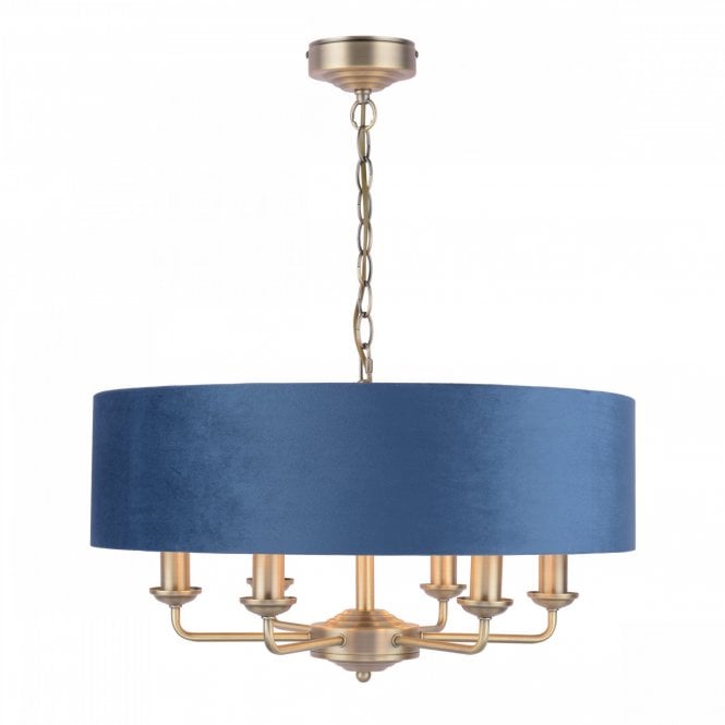  SORRENTO 6 Light Pendant Antique Brass & Blue Shade