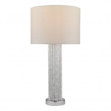 chrome table lamp with faux silk shade